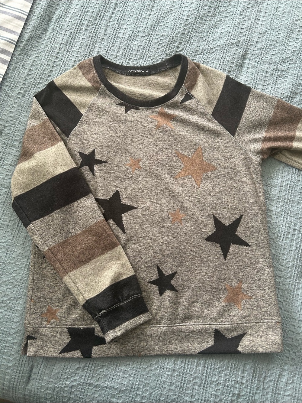 David Cline taupe Star Print Sweater with Black & Brown Accents